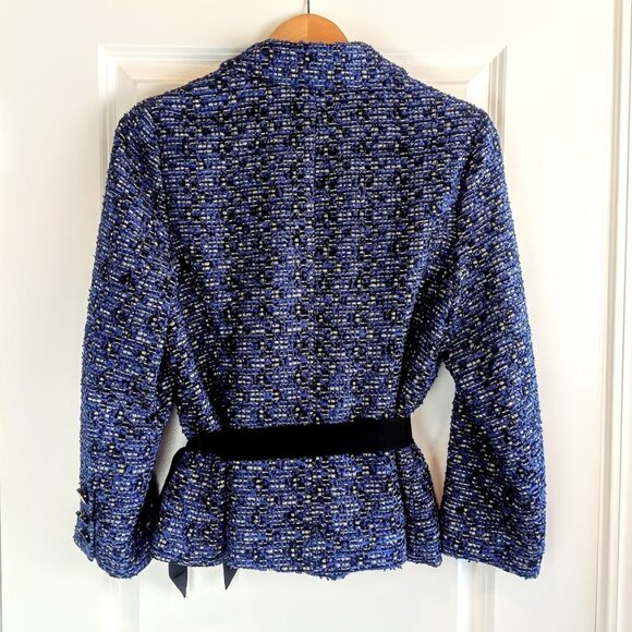 Kate Spade Blue Tweed Silver Lining Belted Blazer - Picture 2 of 7